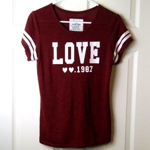 Reflex Womens Short Sleeve Graphic T-Shirt Love 1987 Size S Small Red Maroon Tee